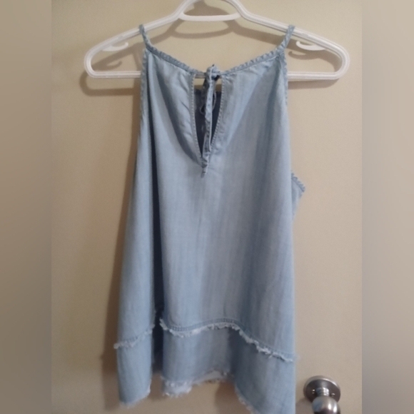 Loft Women's Outlet Tie Neck Denim Style Chambray Tank Top Sz M Lyocell - Picture 4 of 9